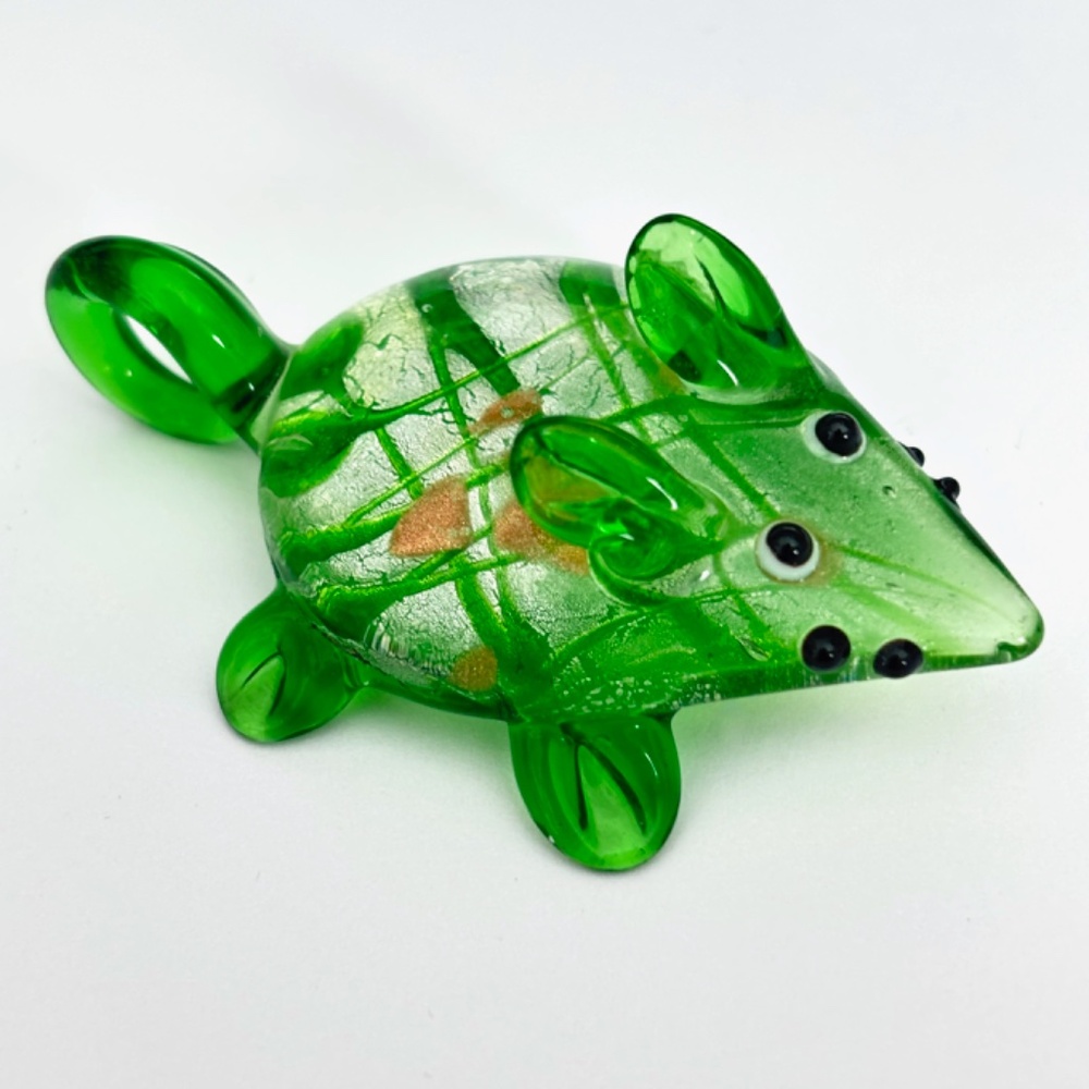 As Low As $2 Green Silver Handmade Lampwork Glass Mouse Pendant
